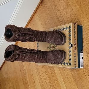 Skechers Winter Boots Women Size 7 Sweater Knit Keepsakes-Hyped  Chocolate